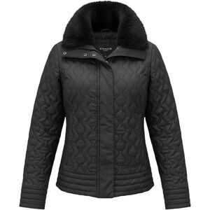 Marmot Quilted Jacket Womens M Insulated Puffer‎ Coat Faux Fur Collar Black Zip